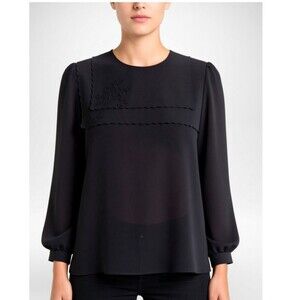 Vintage Armon Originals NY Sheer Black Blouse Soutache Floral Embroidery L